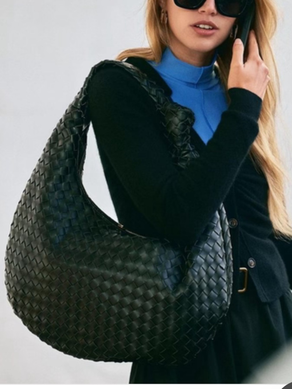 Melie Bianco Brigitte Woven Shoulder Bag Black Vegan Leather